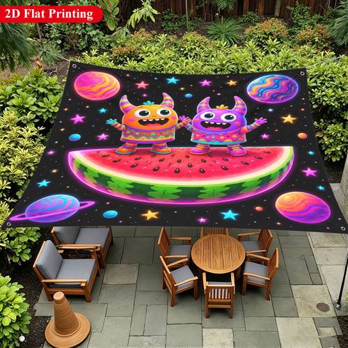 item picture 2d flat printing sunshade curtain 1pc colorful creatures on watermelon sunshade canopy lightweight polyester for courtyard beach camping picnics outdoor adventure sun shade storage poles not included