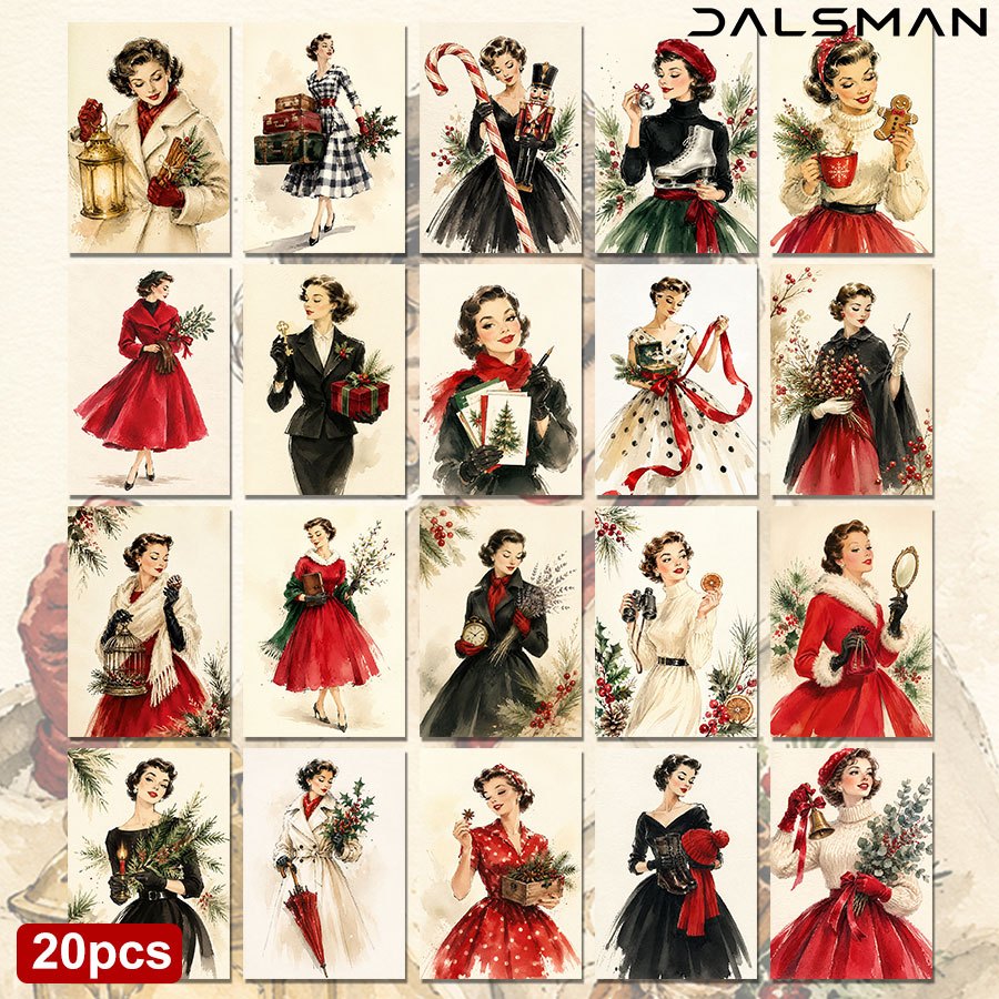 TEMU Confezione da 20 cartoline di Natale vintage, biglietti d' retr簷 per le feste per e famiglia, cancelleria invernale festiva per decorazioni per