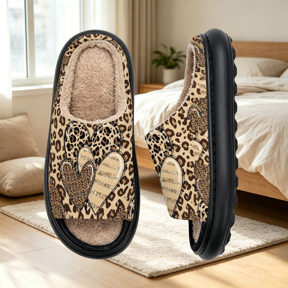 TEMU Leopard Print Heart Pattern Spring/autumn Breathable Lightweight Comfortable Unisex Heightened Home Slippers, Soft Fabric, Gift For Relatives