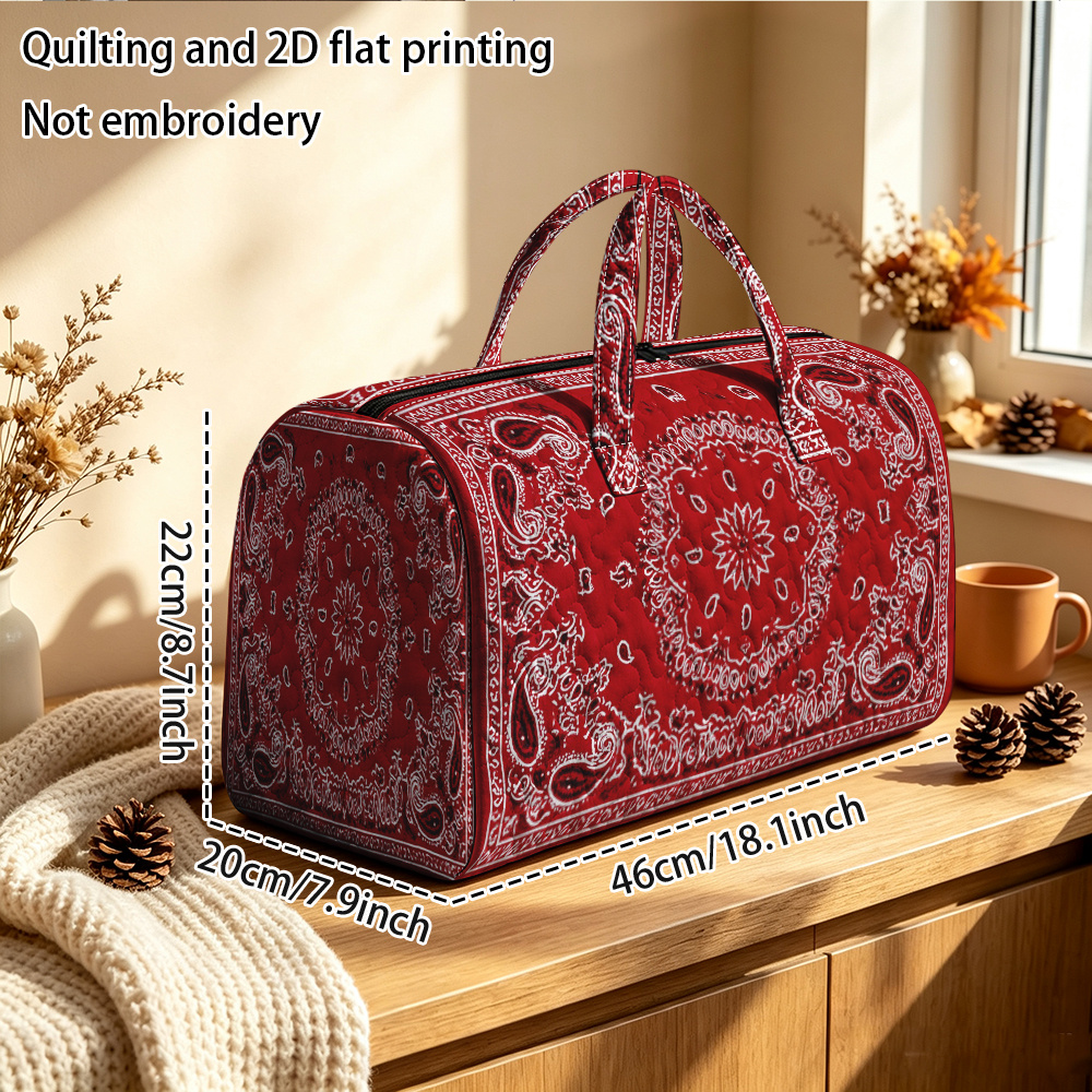 TEMU Matelassage et impression 2D à plat, pas de broderie, motif floral rouge à rayures(1) Sac fourre-tout matelassé, sac de voyage matelassé, sac de