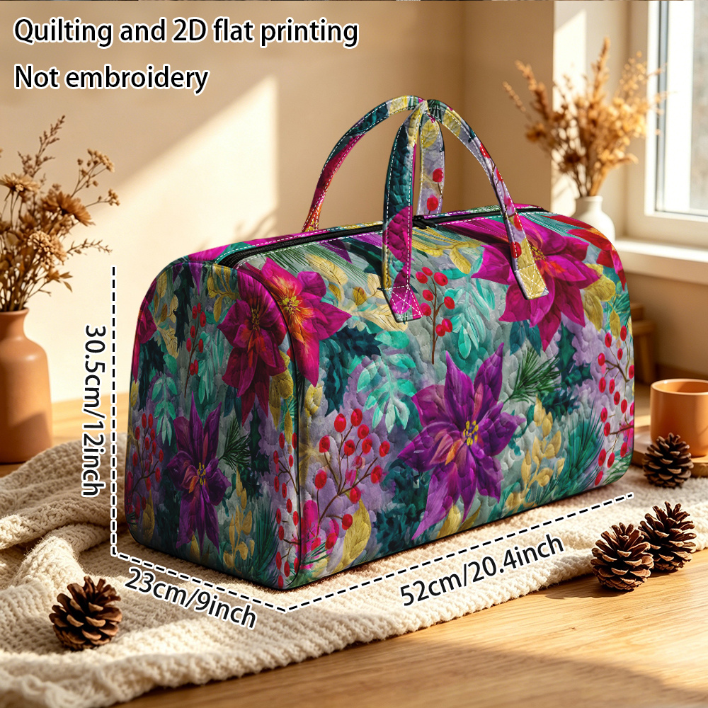 TEMU Quilting And 2d Flat Printing Not Floral Bloom With Berry Accents Quilted Tote Bag, Quilted Travel Bag, Quilted Duffle Bag, For Large Capacity