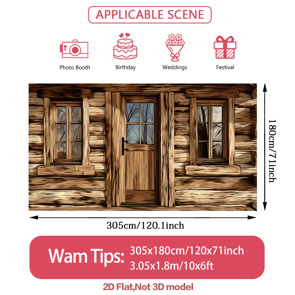 TEMU (2d Flat)1pcs Garage Door Banner Decor Printed With Wooden Cabin Entrance Pattern, Suitable For Festival, Courtyard, Studio, Home And Garden