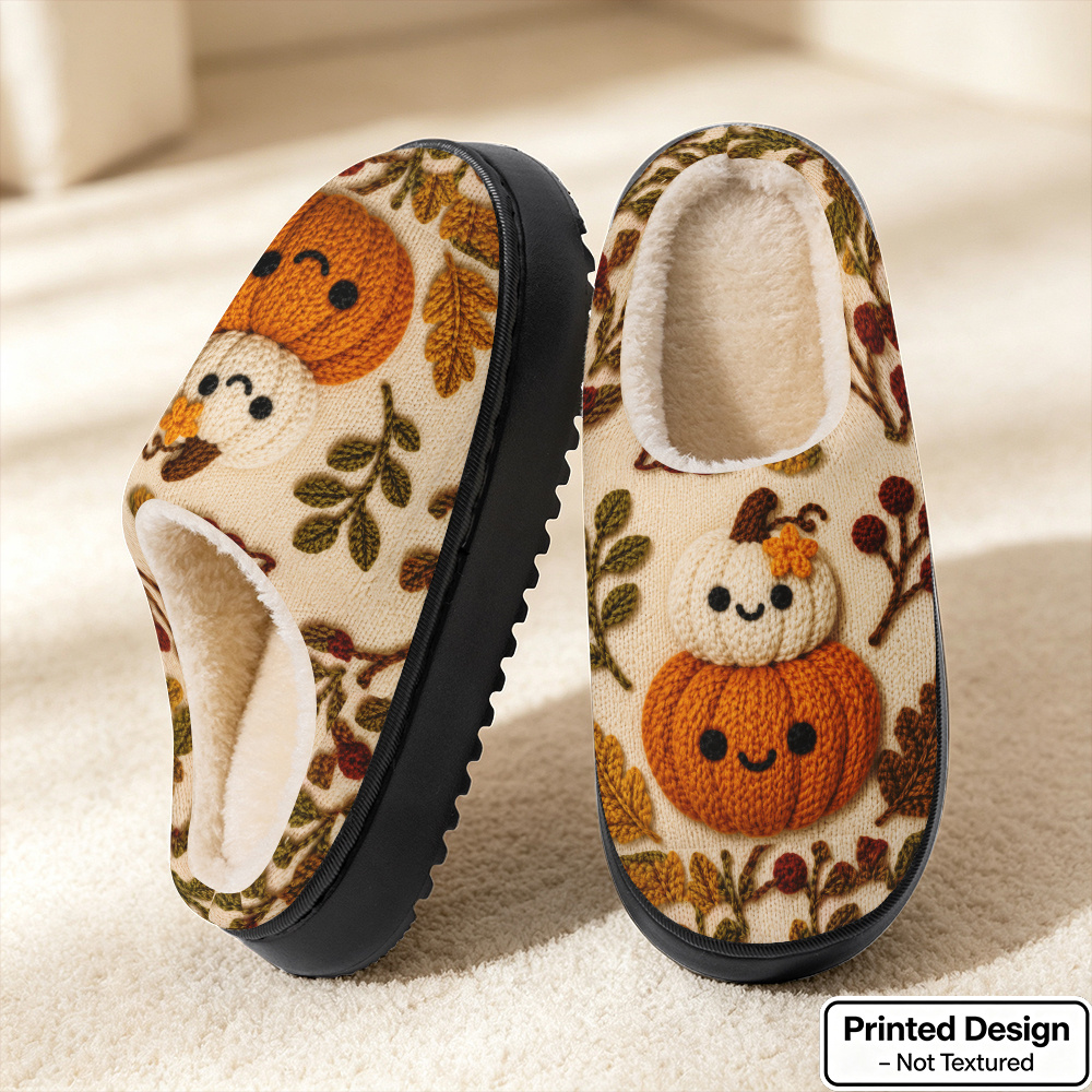TEMU [printed Design - Not Textured] Halloween Cartoon Pumpkin Leaf Pattern Casual Light Luxury All-match Slippers, Unisex Fashionable Light Luxury