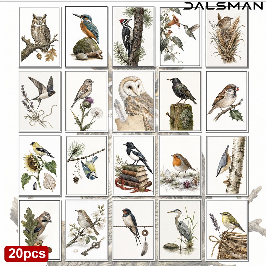 TEMU 20-pack Vintage Bird Postcards Set Nature Illustration Art Prints For Stationery Lovers Greeting Cards For Decor Wall Dalsman