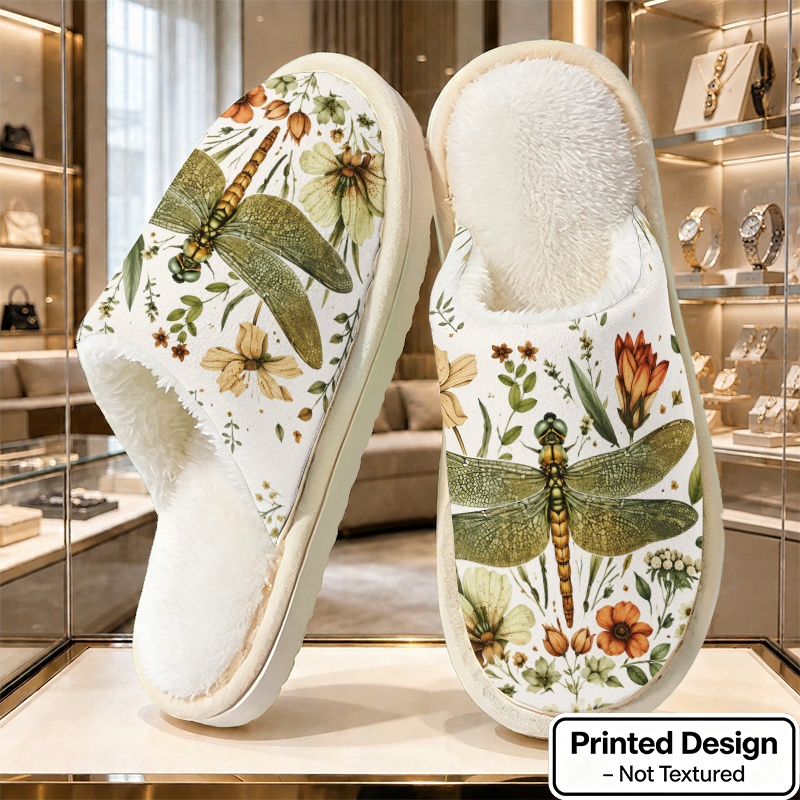 TEMU [printed Design – Not Textured] Hand-painted Dragonfly, Floral, And Botanical Print Slippers, Casual Light Luxury Versatile Slippers, Unisex