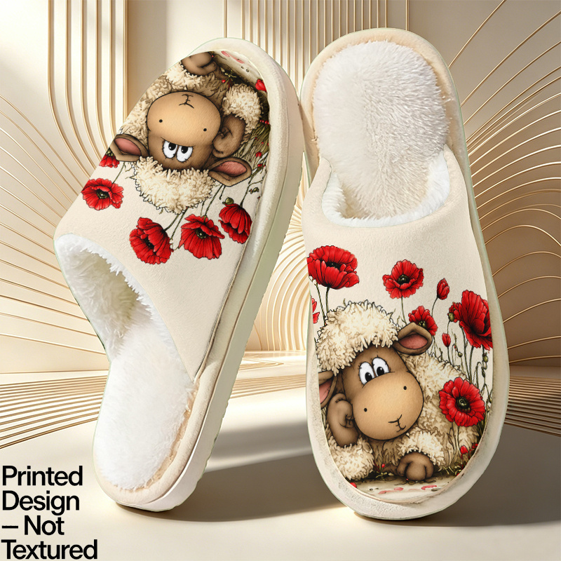 TEMU [printed Design - Not Textured] Cartoon And Red Flowers Pattern Slippers Unisex Fashion Indoor/outdoor Slippers, Suitable For Birthday Gifts,