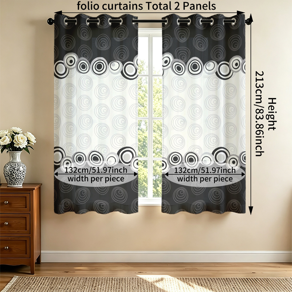 TEMU 2pcs Geometric Circle Print Translucent Sheer Curtains, Punch-and-hang Style, Suitable For Bedroom, Living Room, Kitchen, Or Privacy Protection