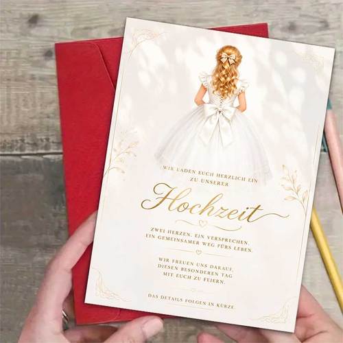 photo de l'article 1 carte de vœux et 1 enveloppe, invitation de mariage , fille en robe blanche mariage pour , de mariage, carte de vœux esthétique