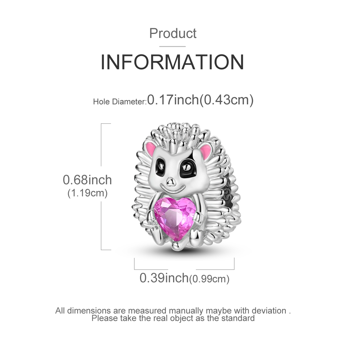Silver Plated Hedgehog Heart Charm for Bracelet & Necklace