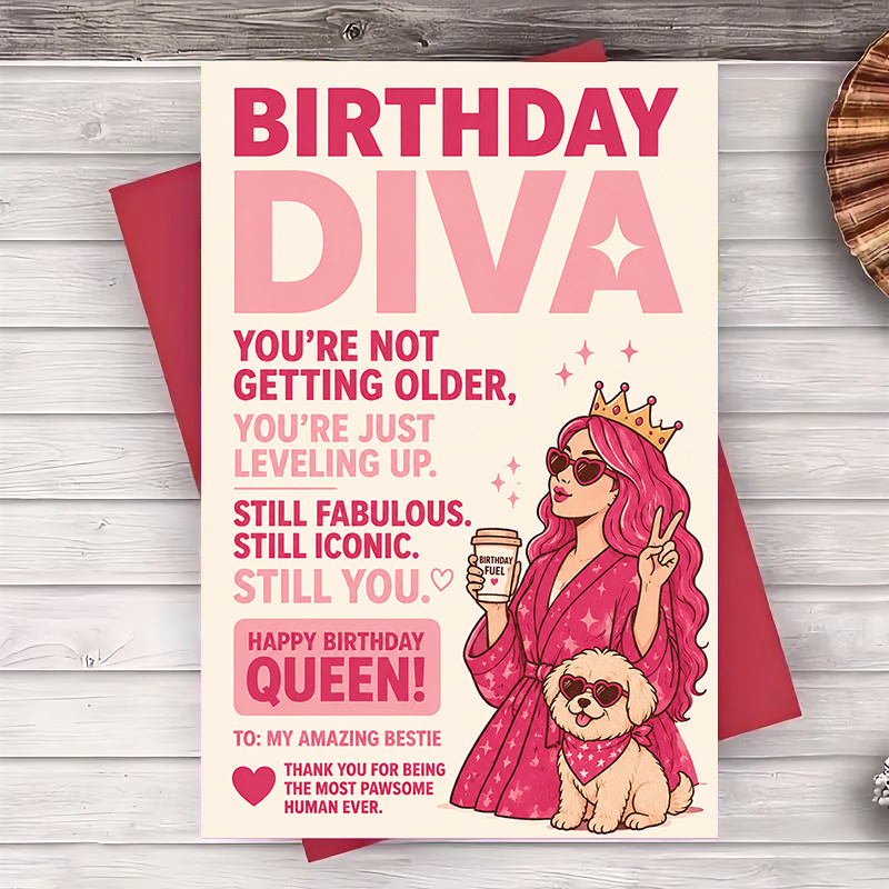 eén   en één grappige verjaardagskaart diva-verjaardagskaart voor beste vriendin grappige verjaardagskaart voor haar fantastische koningin verjaardagscadeau voor vrouwen en hondenliefhebbers