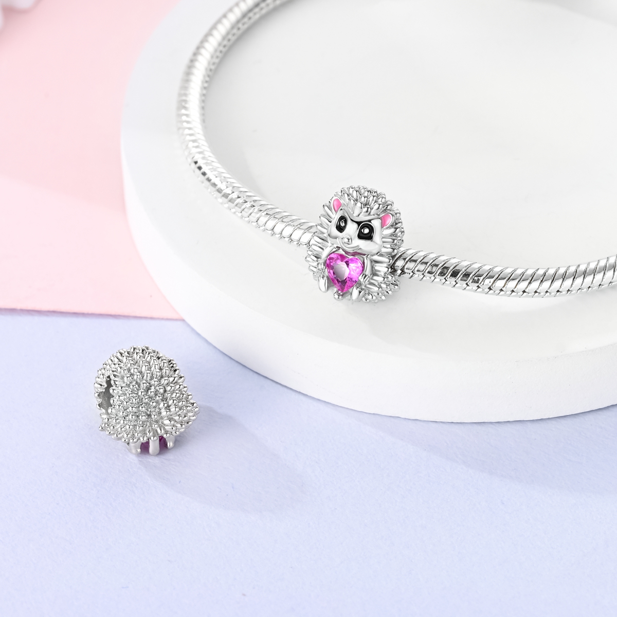 Silver Plated Hedgehog Heart Charm for Bracelet & Necklace