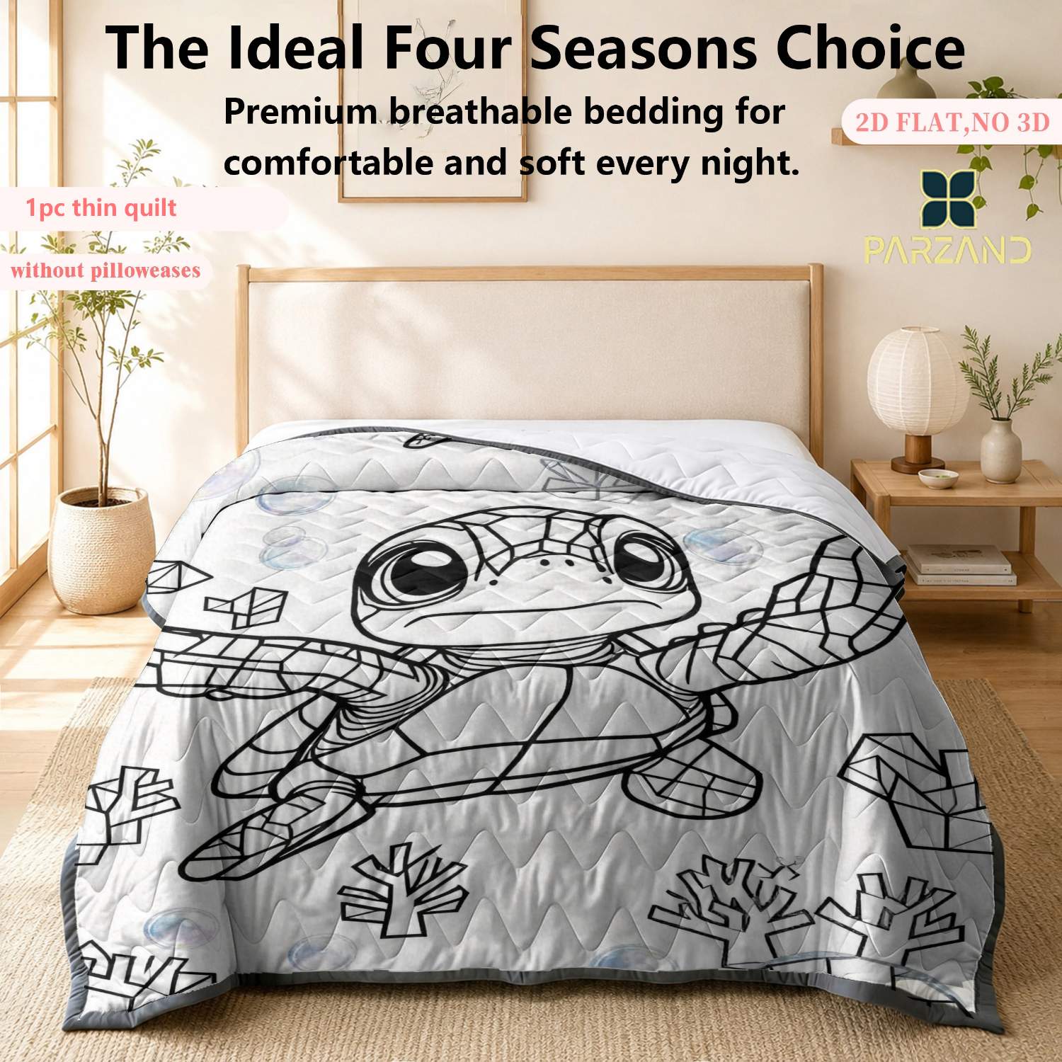 item picture 2d flat 1pc sketch turtle lightweight quilt breathable   thin comforter with smooth texture   quilt for  