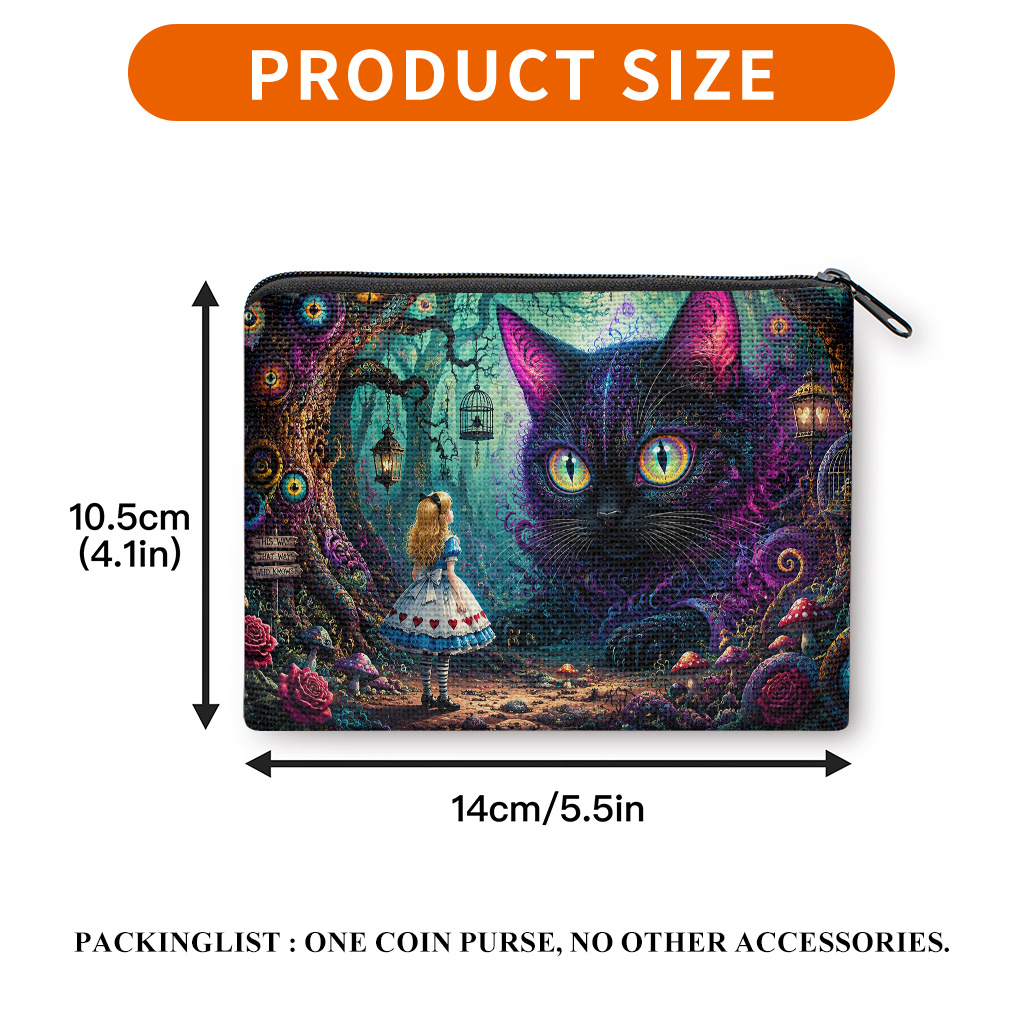 TEMU Coin Purse 1pc, Alice Magical Cat Printed Coin Purse, Portable Mini Storage Bag For Keys Cards, Earphone Lipstick Small Items Storage Bag, Ideal