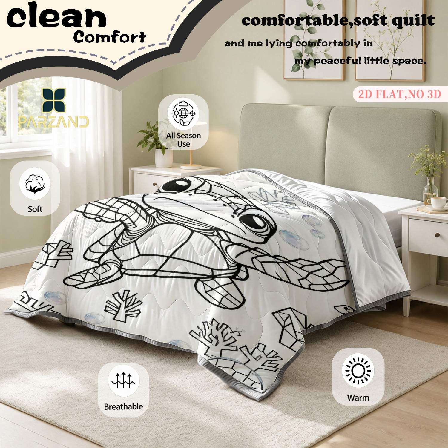 2d flat 1pc sketch turtle lightweight quilt breathable   thin comforter with smooth texture   quilt for  