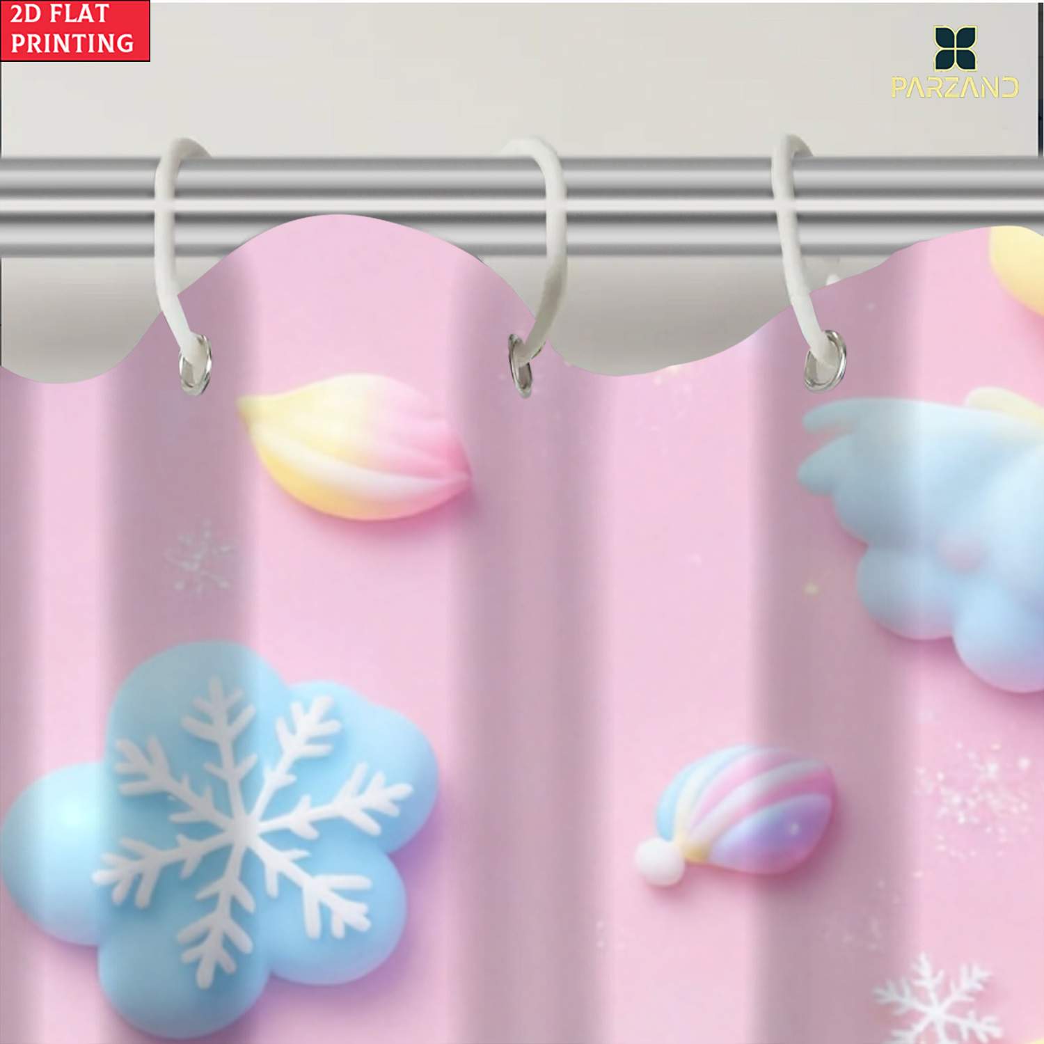 Cloud Snowflake Print Shower Curtain, Elegant Bathroom Decor