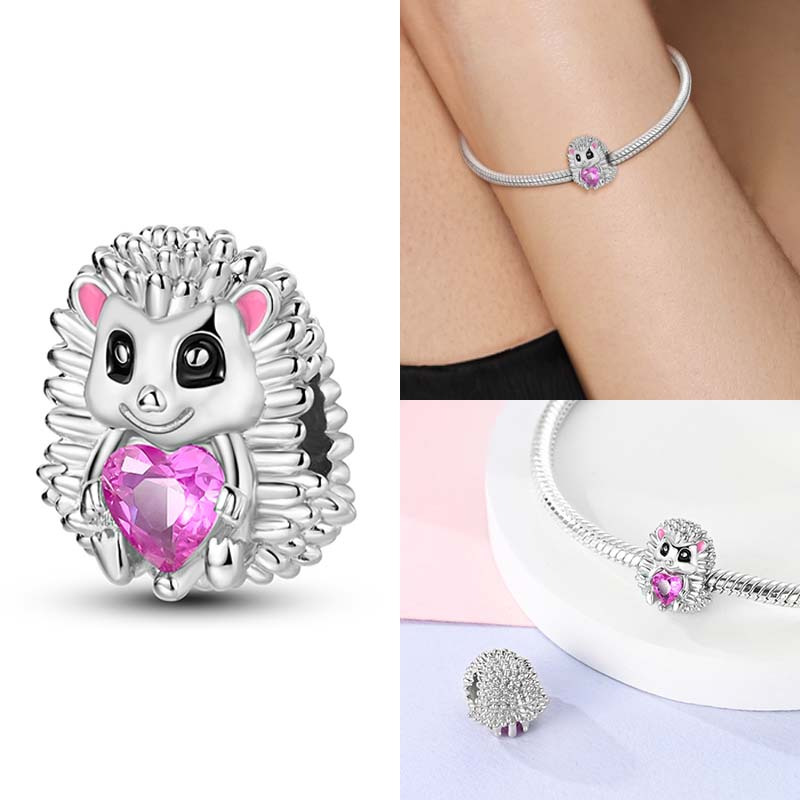 Silver Plated Hedgehog Heart Charm for Bracelet & Necklace