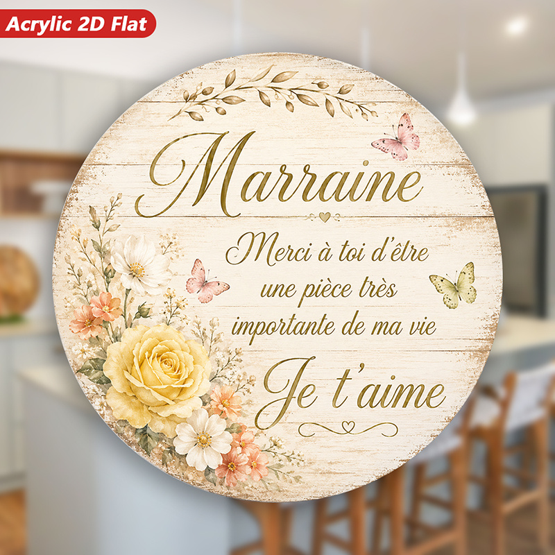 TEMU 1 pièce - française avec et Marraine - Aimants de réfrigérateur magnétiques ronds en acrylique à motif floral, adaptés , l'armoire, -vaisselle,