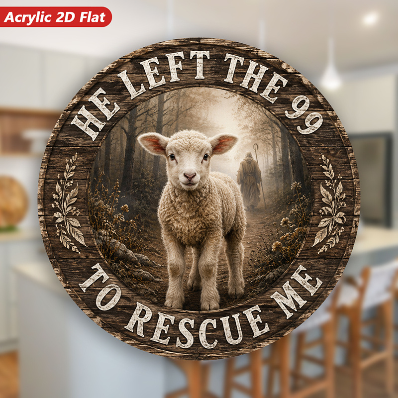 TEMU 2d Flat, 1 Acrylic Round Magnetic Fridge Magnet, 99 Sheep By Him To , The Lamb Is On A Forest Path, The Is In The Mist, Rustic Wooden Circle,