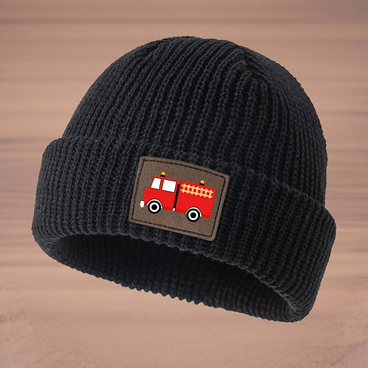 TEMU Bonnet de ski en à enfiler, bonnet unisexe décontracté, bonnet hip-hop, pour et l'hiver, avec étiquette imprimée et motif de camion de pompiers