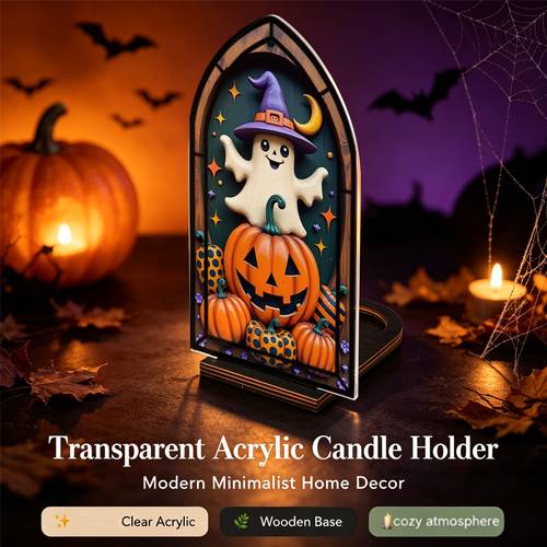 halloween themed 2d printed desktop book corner translucent candle holder bookshelf ornament featuring a cute and cozy and jack o lantern design suitable as a gift for friends or as a halloween and christmas holiday decoration