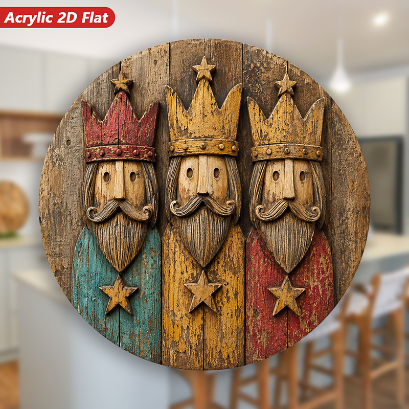 TEMU 1pc Rustic Magnetic Refrigerator Magnets With Wooden Faces & Distressed Panels - Round Figures Suitable For Home, Cabinet, Dishwasher, Fridge