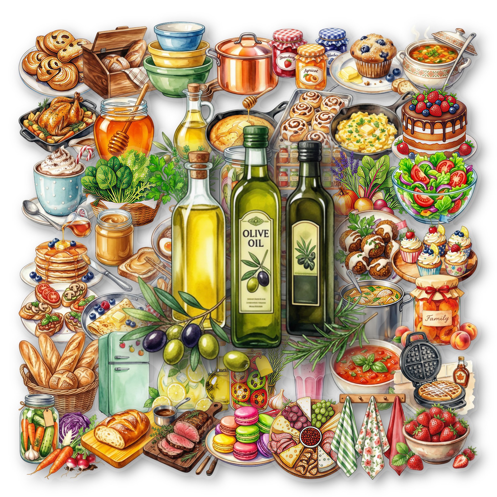 Image of 50 Pet Transparent Stickers - Watercolor Food-themed Decals For Water Bottles, Notebooks, Luggage, Phone Cases, And Diy Journaling - With No Residue