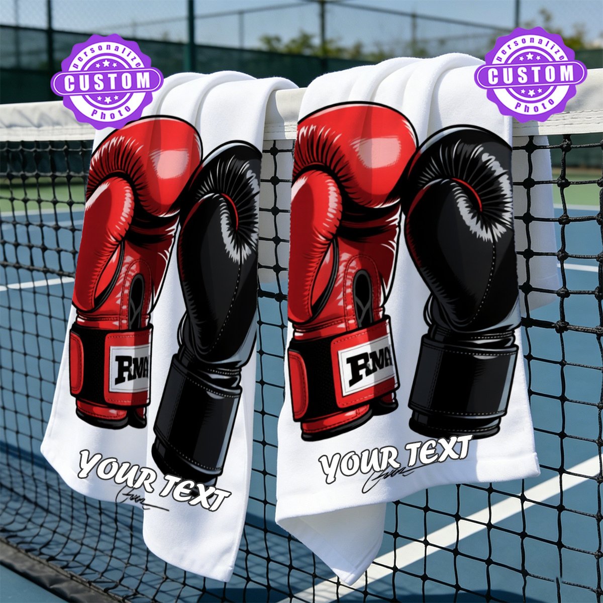 TEMU Custom 1pc Towel, Single-sided Printing, Rectangular 15.75x23.62 Inches, Cartoon Style Boxing Gloves 2d Pattern, Customization, Soft Comfortable