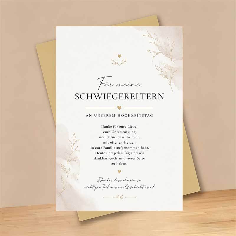 TEMU 1 Greeting Card + 1 Envelope Elegant Wedding Greeting Card, Floral Pattern With Heart Icons "thank You For ", Suitable For In Laws, Wedding Day
