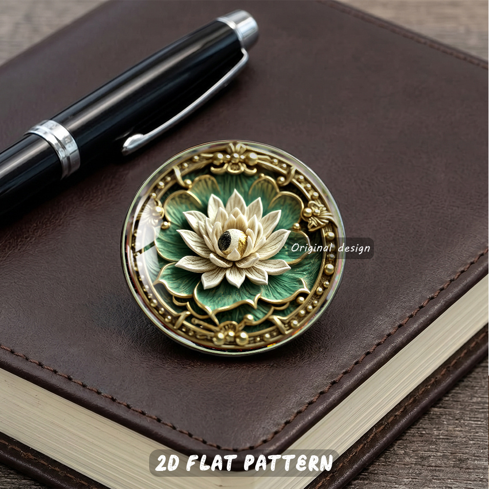 Vintage Embossed Lotus Brooch, Golden Center Eye Design