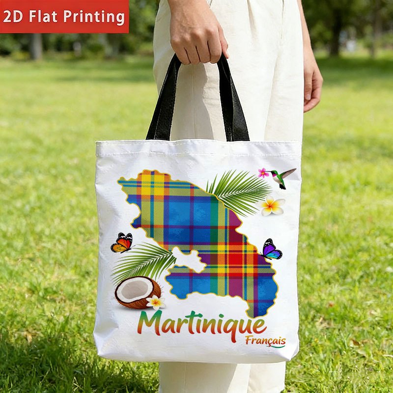 TEMU 1 sac de courses imprimé Collection Éléments Tropicaux, grand sac à main imprimé 2D, matériau en polyester, léger et pliable, pour le rangement