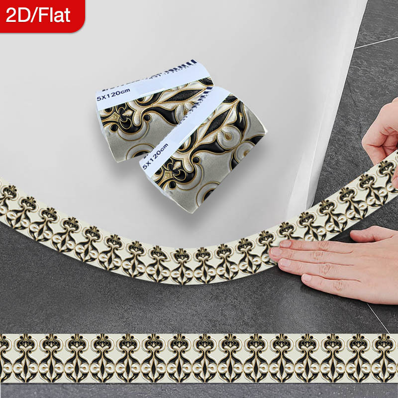 2 rolls 2d flat black and white   self   seam tape baroque luxurious style self   sealing tape home decoration stickers masking tape applicable for table edges kitchen stove bathroom edges kitchen sink