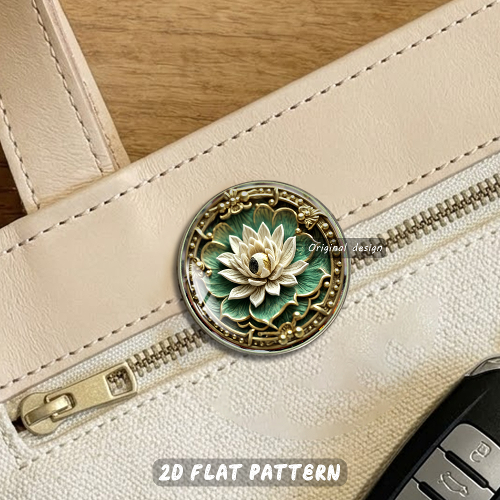 Vintage Embossed Lotus Brooch, Golden Center Eye Design