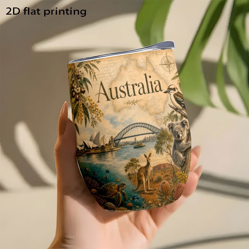 TEMU 1pc 12oz Coffee Stainless Steel Tumbler, Leak-proof, Portable, , Gift Idea, Australia Wildlife Print