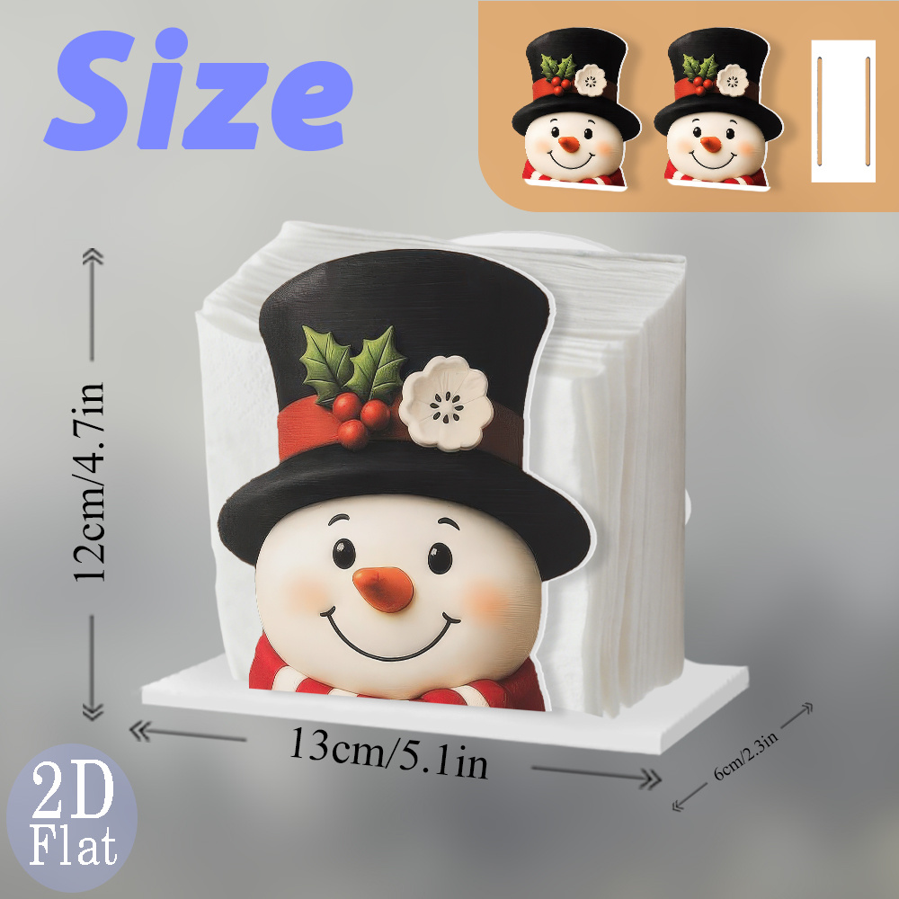 TEMU 2d Flat, 1pc, Napkin Holder Decoration, Christmas Hat Snowman Illustration, Cocktail Napkin Holder, Paper Towel Clip, Napkin Clip, Suitable For