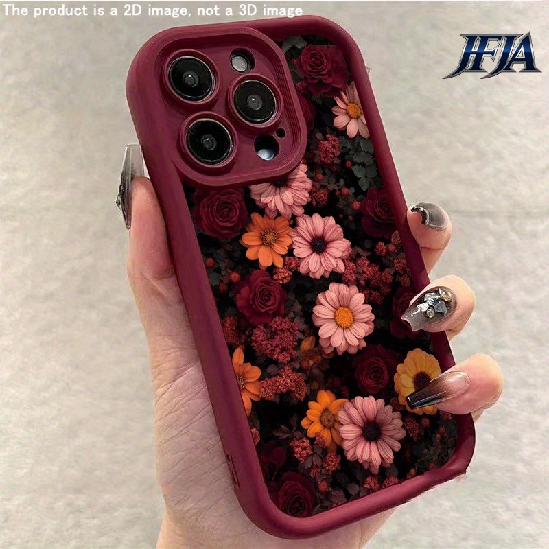 TEMU Phone Case - 2d Flat, Retro Dark Floral 2d Flat, Phone Case For Iphone X/11/12/13/14/15/16/plus/pro/pro Max, Anti-scratch Anti-drop Anti-stain