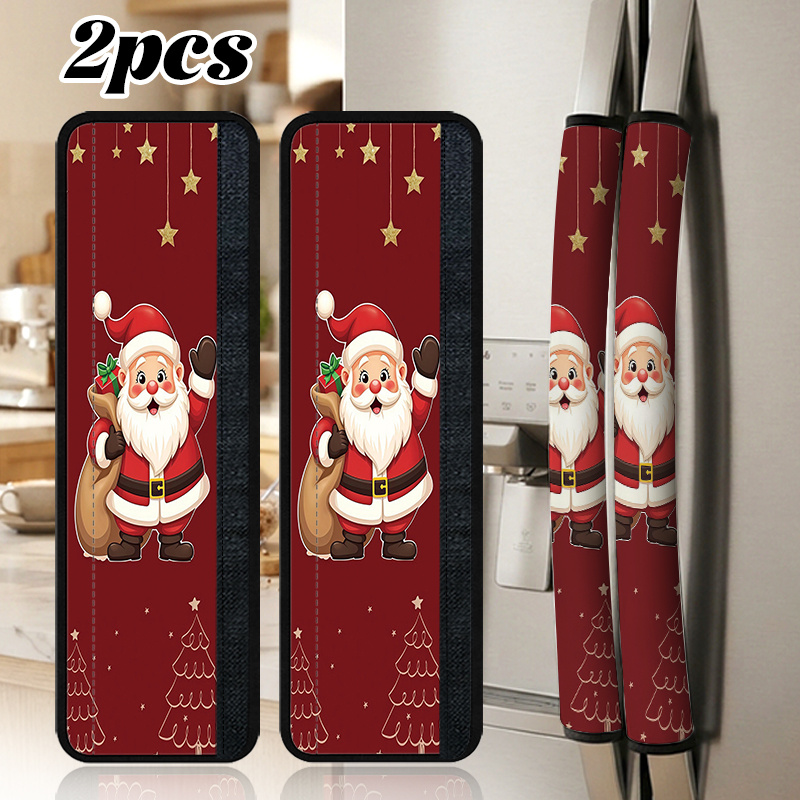 TEMU 2pcs, Gants de porte de réfrigérateur Père Noël sur le thème de Noël, adaptés à domicile, poignées d'appareils électroménagers, couvre-poignets