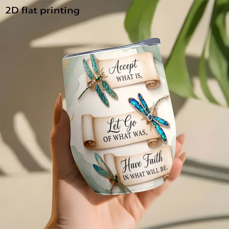 TEMU 1pc 12oz Coffee Stainless Steel Tumbler, Leak-proof, Portable, , Gift Idea, Inspirational Quotes With Dragonflies