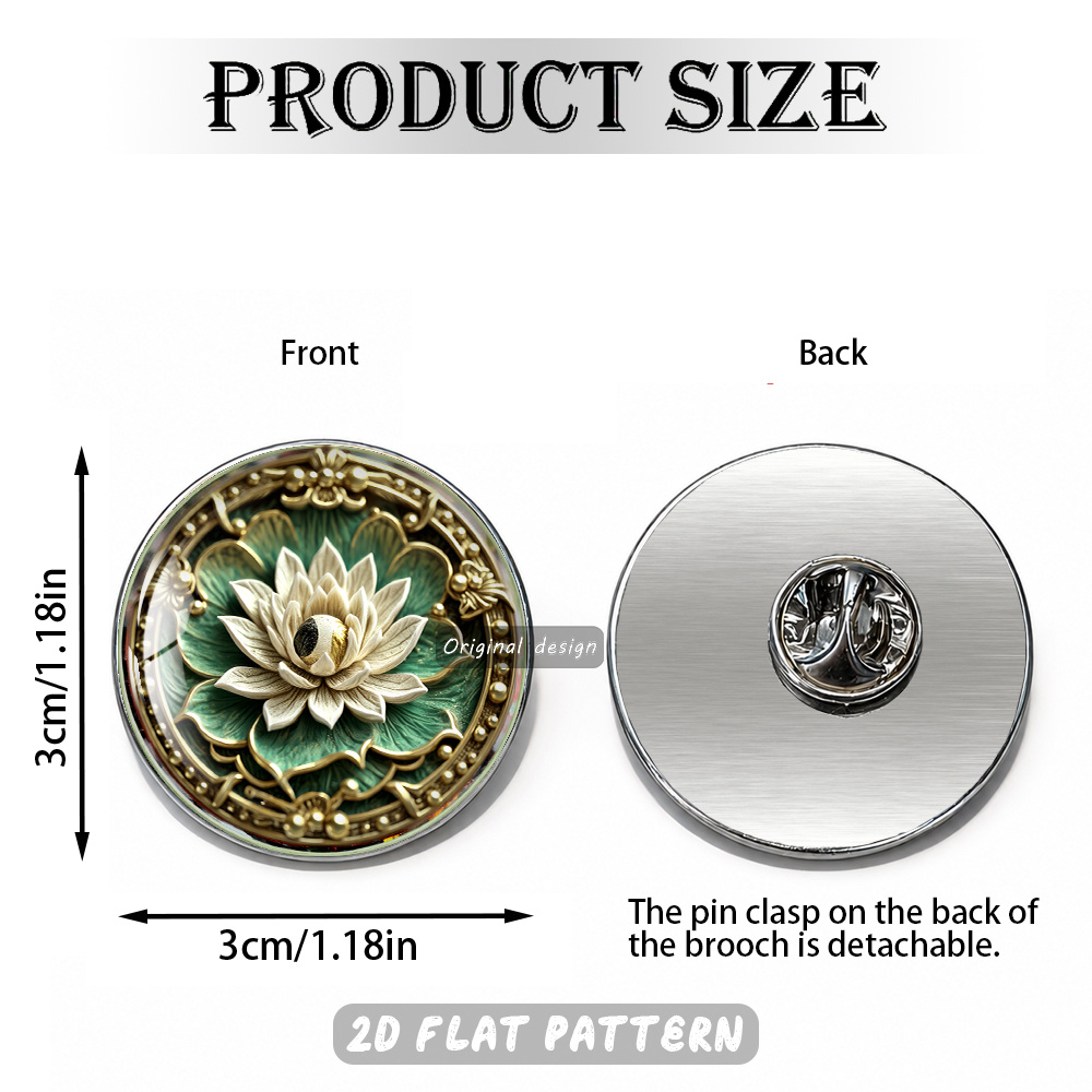 Vintage Embossed Lotus Brooch, Golden Center Eye Design