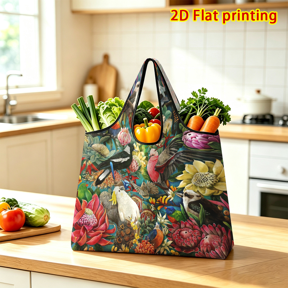 TEMU 1pc, Colorful Australian Birds Folding Shopping Bag Reusable And Washable Shopping Bags, Suitable For Daily Use, Travel, Office, Sorting, And