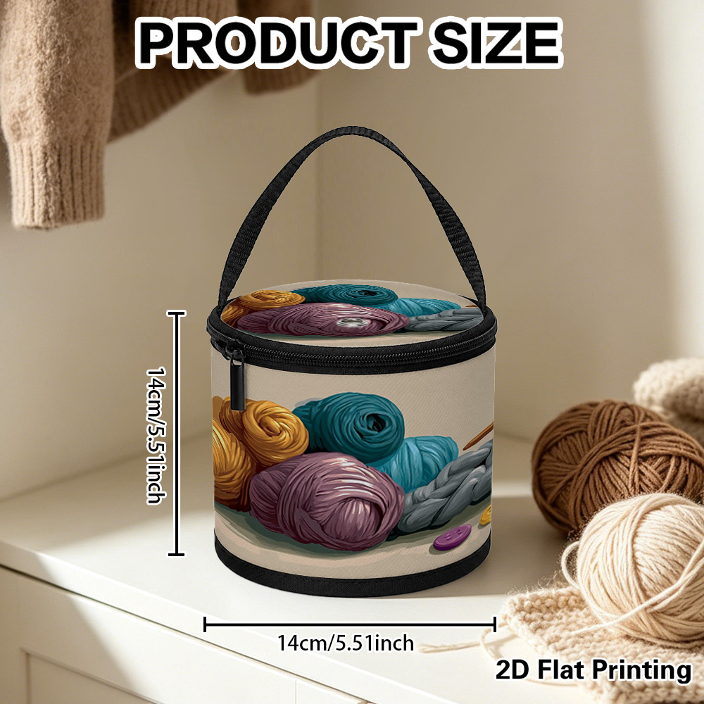 TEMU 2d Flat, 1pc Yarn And Knitting Needles Pattern Portable Yarn Storage Bag, Crochet Yarn Organizer With Handle, Zipper & Thread Hole. Foldable