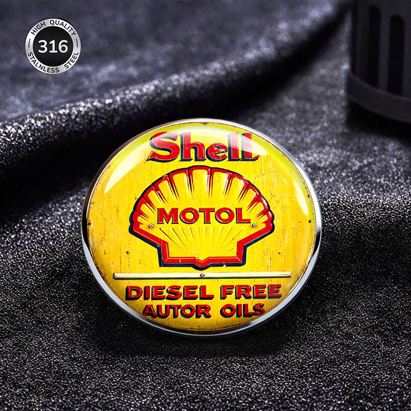TEMU 2dflat Shell Vintage Logo Stainless Steel Brooch Shell Pattern Badge For Backpack Clothing Additions Collectible Metal Pin Nostalgic Petroleum