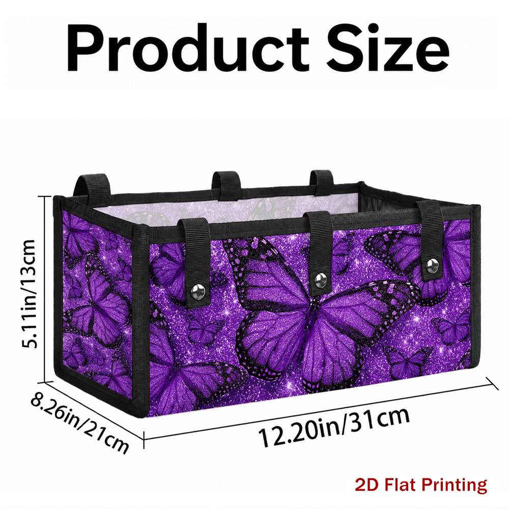 TEMU 1pc, Purple Butterflies On Sparkly Background Floral Walker Storage Bag, Foldable Large Capacity Organizer With Spacious Compartments, Suitable