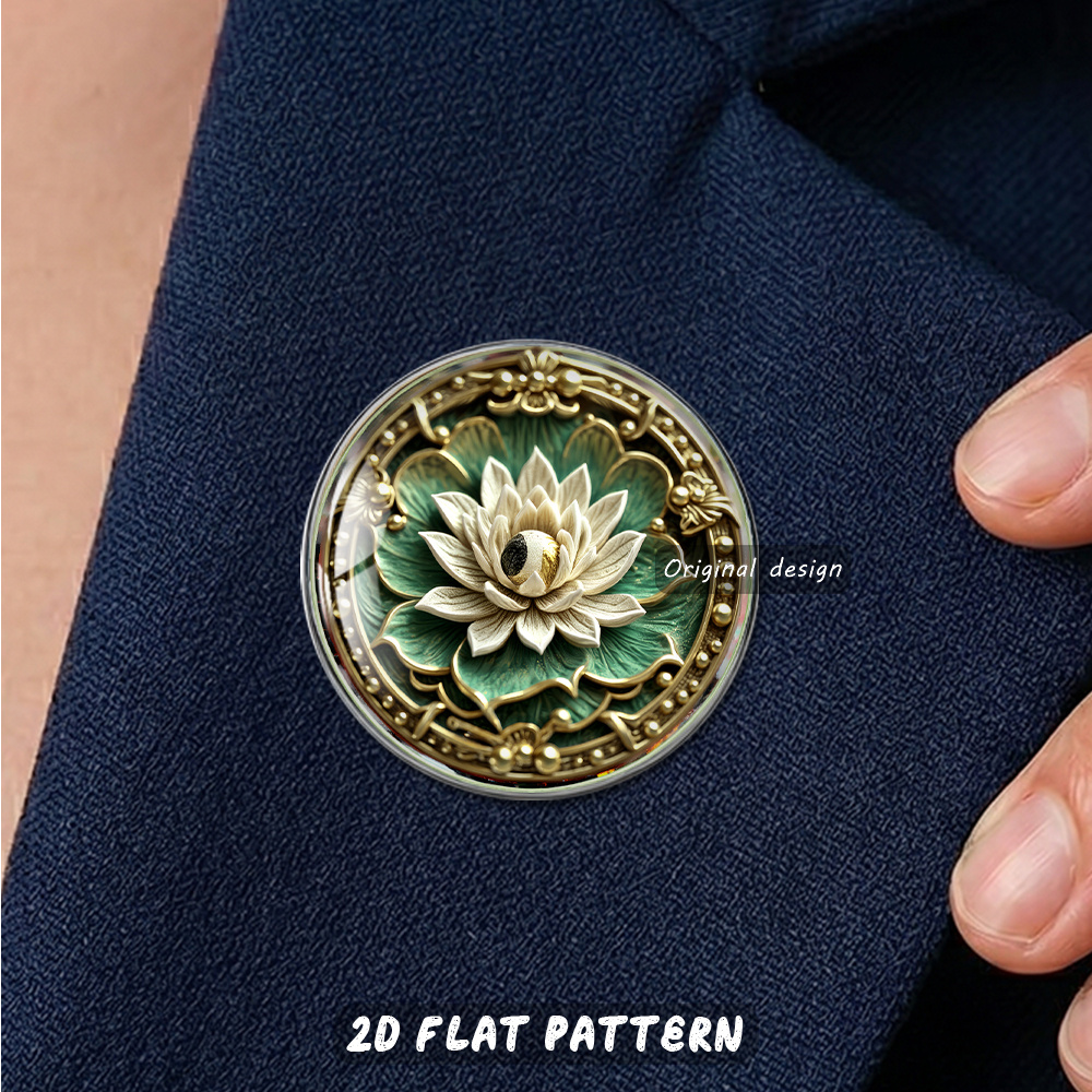 Vintage Embossed Lotus Brooch, Golden Center Eye Design