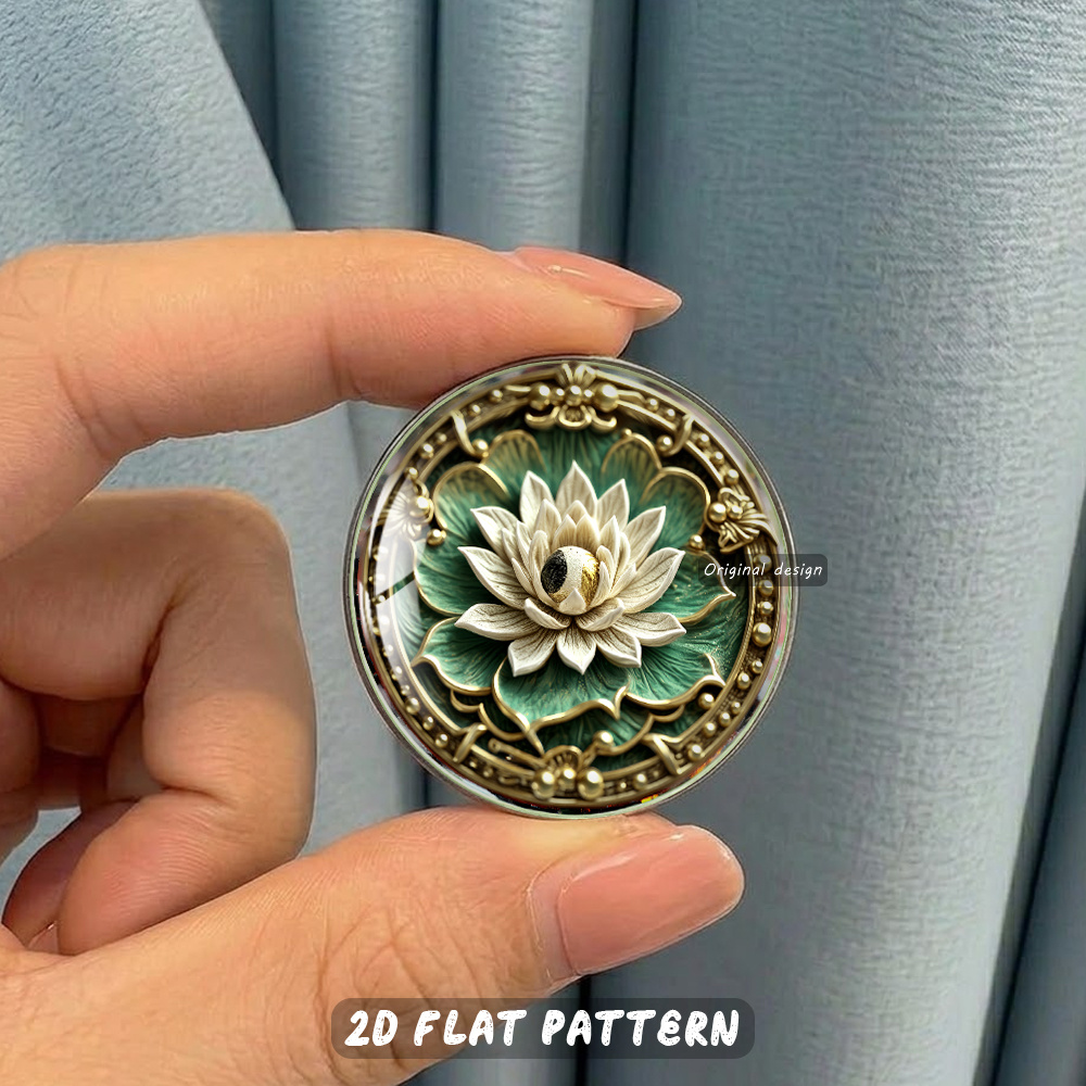 Vintage Embossed Lotus Brooch, Golden Center Eye Design