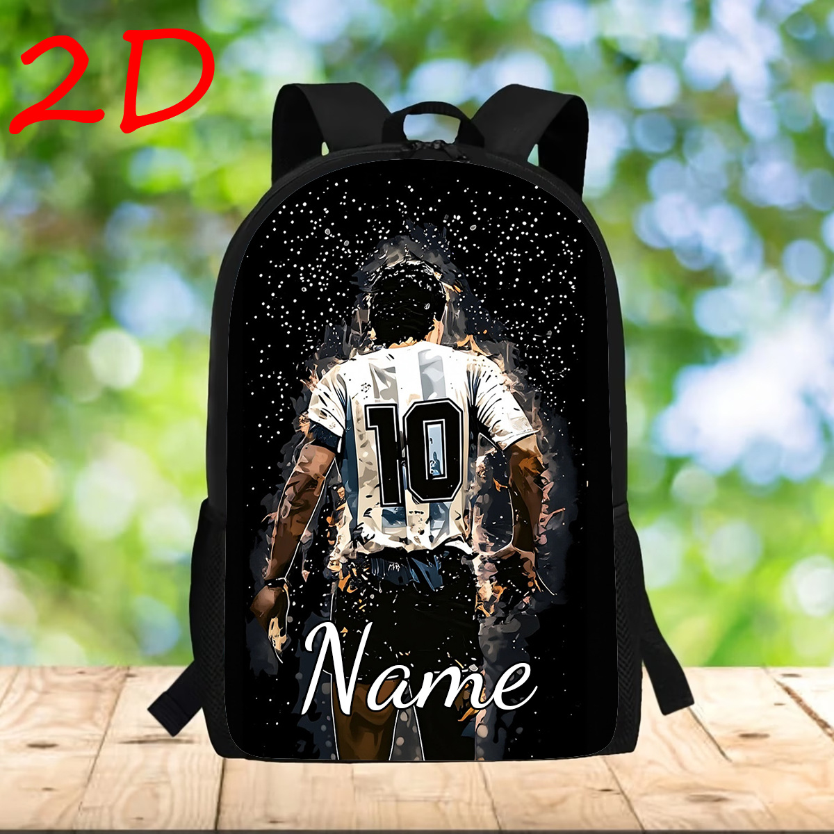 TEMU Customizable Football Player Silhouette Art Backpack, Personalized Name Text, Lightweight Polyester Daypack With Adjustable Straps, Zipper