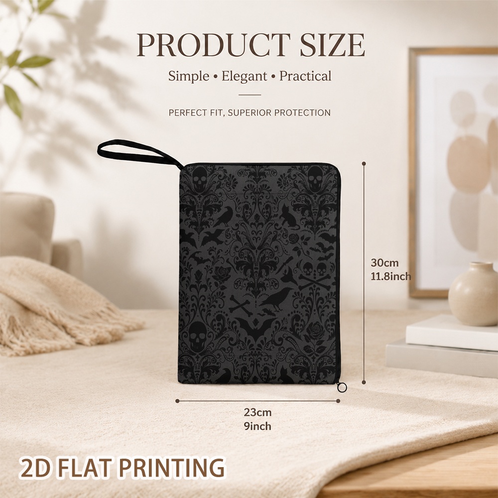 TEMU 2d Flat 1pc Book Protector Sleeve Pattern Gothic Black Floral Motif Soft Material Ideal For Reading Nook Home Readers Desk Organizer Book Club