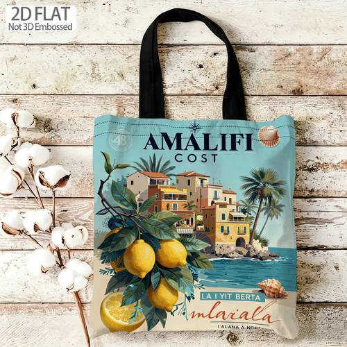 item picture 2d flat printing 1pc stylish citrus vista printed tote bag large durable shoulder tote with comfortable straps vibrant lemon and al artwork 2d flat