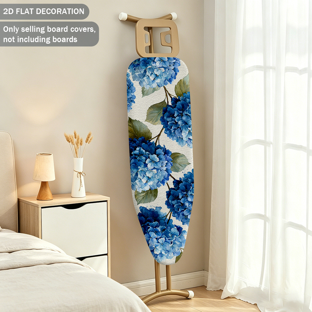TEMU 2d Flat Sewing Theme Blue Hydrangea With Green Ironing Board Cover Universal Size With Practical Gift For Tailor , 2d Flat