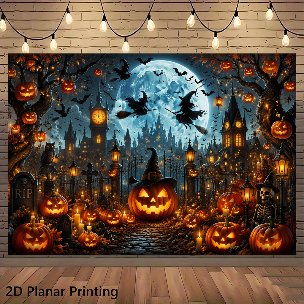TEMU 2d Flat, 2d Flat Banner 1pc, Halloween Pumpkins Night, Reusable Decorative Backdrop For Indoor And Outdoor Patios Perfect For Parties, Weddings,