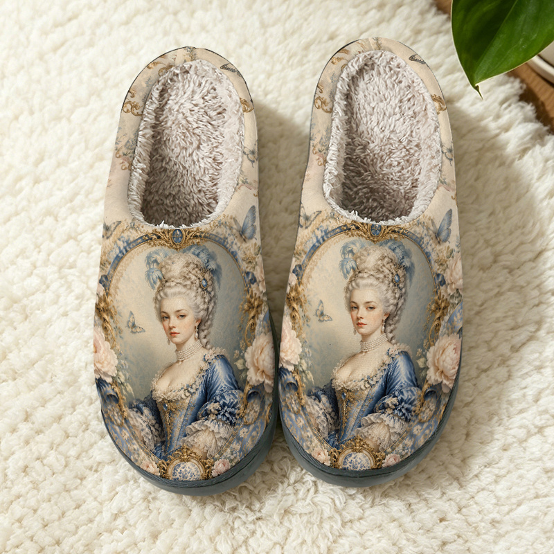TEMU 1 Pair Rococo Floral Portrait Designed Slippers, Fashion Soft Slippers With Sole, Comfortable Warm Plush House Slippers For Women And Men Home